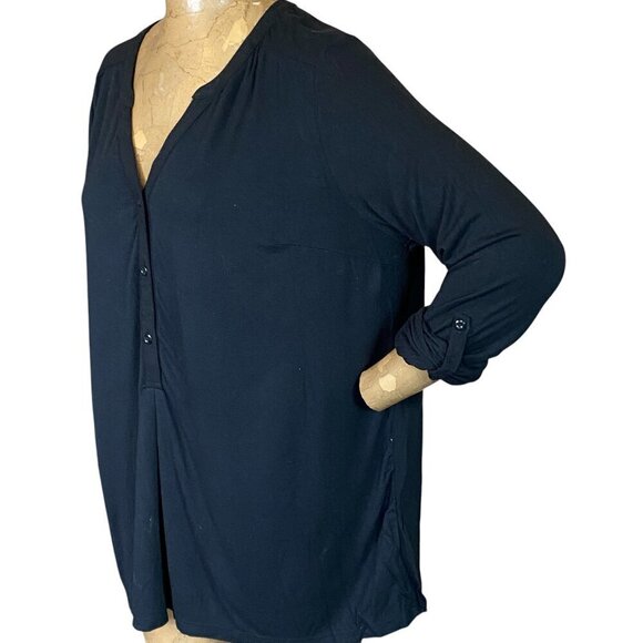 AVA & VIV  V-Neck Stretch Top Roll Tab Sleeve Womens Plus Sz 1X Black #215D - Picture 3 of 6